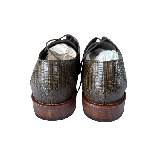 Paul Fredrick Mens US 10.5 M Italian Leather Oxford Shoes Brown Lizard Print - Picture 9 of 12